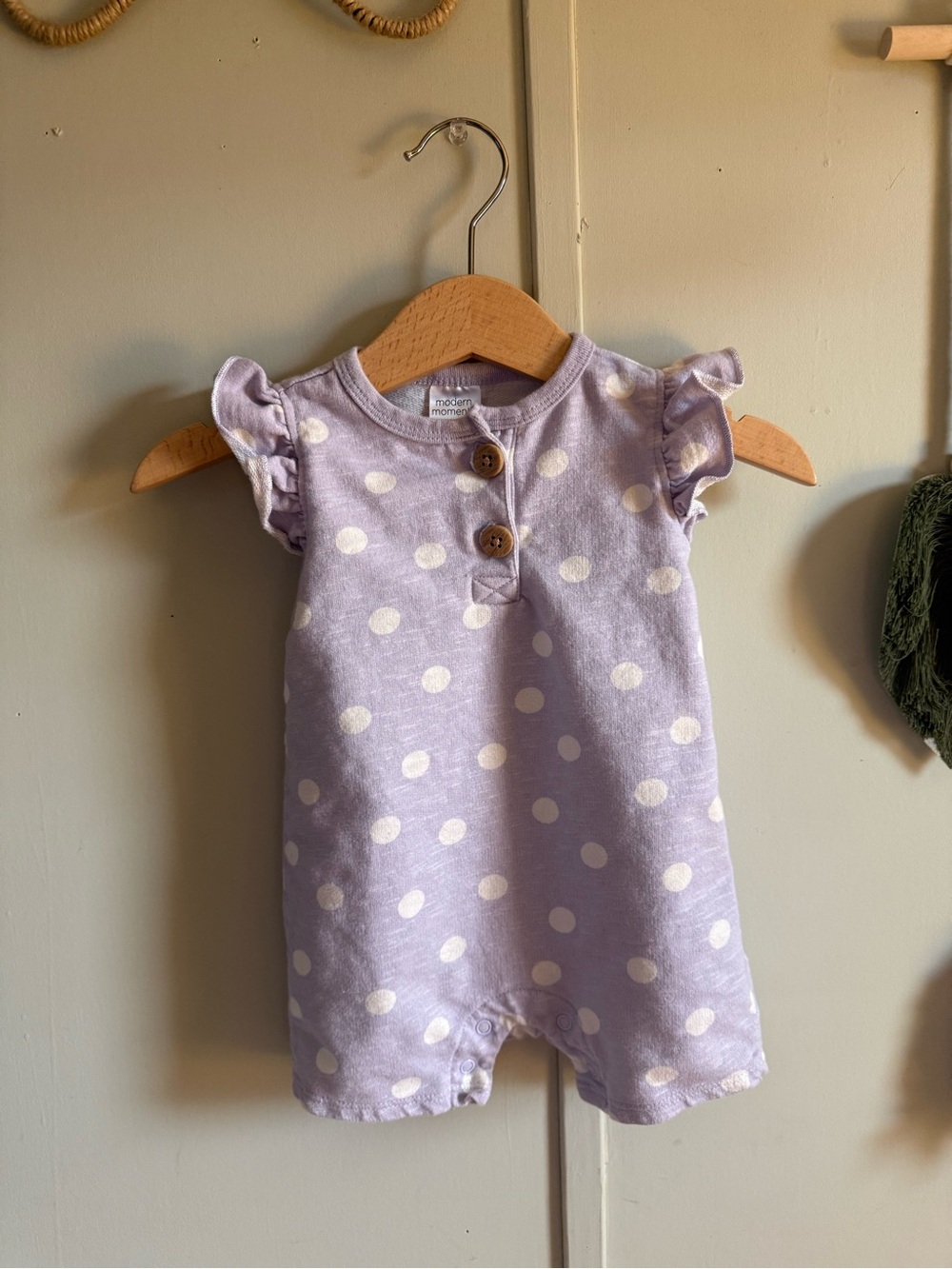 Lavender Polka Dot Baby One-Piece Romper with Ruffle Sleeves